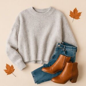 Lumiere Speckled Knit Mock Neck Pullover Sweater Light Gray – Size Large